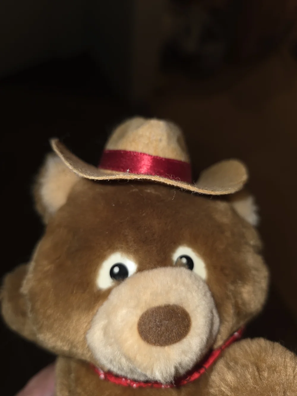 Whatabear Brown Plush Bear Toy with Cowboy Hat and Blue Jeans